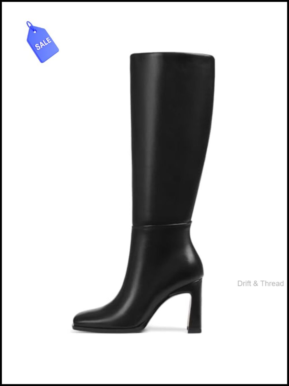 Women's Knee High Boots Faux Leather Square Toe Chunky Block Heel Tall Dress
